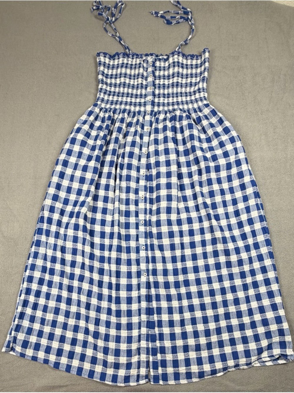 aerie Blue and White Gingham Toe Strap Dress